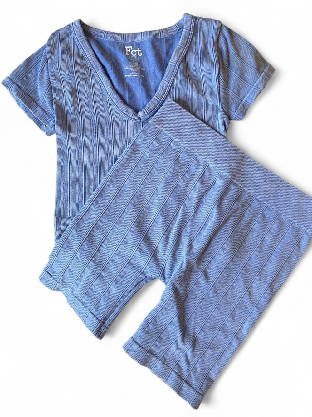 Fct Blue Ribbed V-Neck Top & Shorts Set